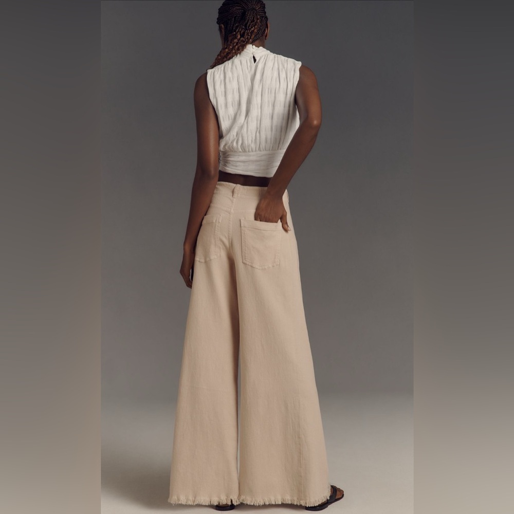 Pilcro Adi Mid Rise Flare Linen Edition: Beige - Picture 3 of 9
